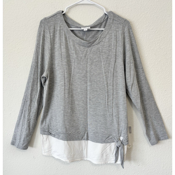 J. Jill Tops - J. Jill Tunic Layered Hem Tie‎ Detail Long Sleeve Top Women L Gray White